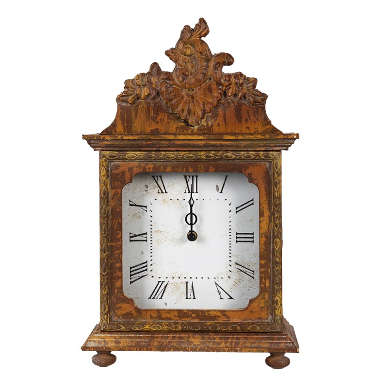6KL0747 Table Clock 27x12x44 cm Brown Wood Glass Rectangle Indoor Table Clock