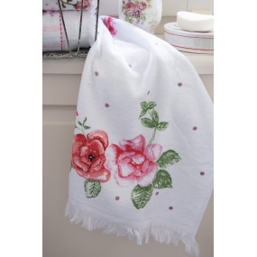 2CT025 Serviette invité 40x66 cm Blanc Rose Coton Fleurs Rectangle Serviette de toilette