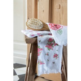2CT025 Gastendoekje  40x66 cm Wit Roze Katoen Bloemen Rechthoek Toilet handdoek