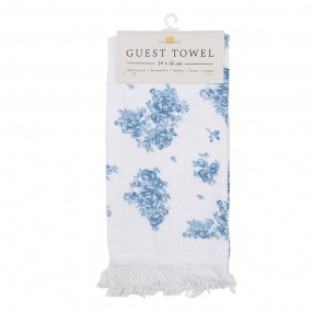2CTBRB Guest Towel 40x66 cm White Blue Cotton Roses Rectangle Toilet Towel