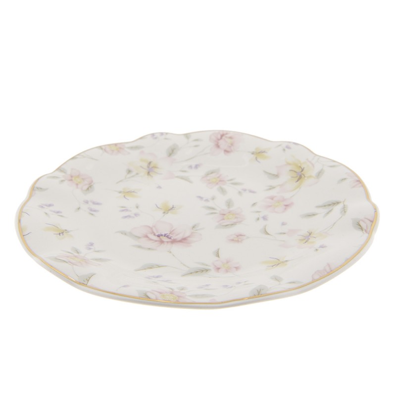 TWFDP Assiette de petit déjeuner Ø 19 cm Blanc Rose Porcelaine Fleurs Rond Assiette