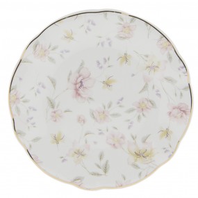 2TWFDP Assiette de petit déjeuner Ø 19 cm Blanc Rose Porcelaine Fleurs Rond Assiette