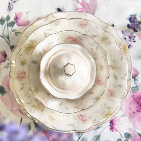 2TWFDP Assiette de petit déjeuner Ø 19 cm Blanc Rose Porcelaine Fleurs Rond Assiette