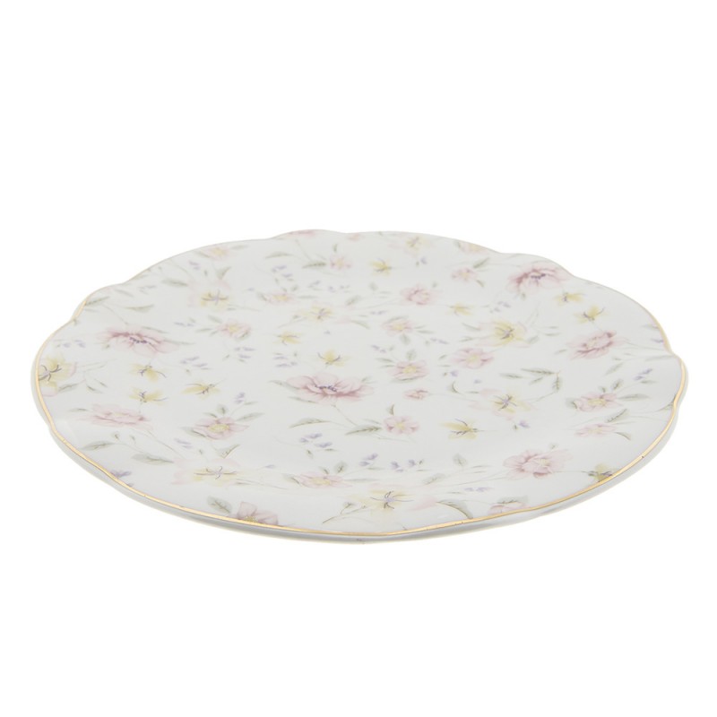 TWFFP Assiette de dîner Ø 26 cm Blanc Rose Porcelaine Fleurs Rond Assiette de table