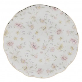 2TWFFP Dinerbord  Ø 26 cm Wit Roze Porselein Bloemen Rond Eetbord