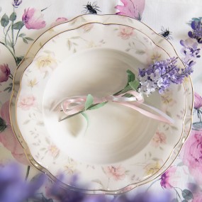 2TWFFP Dinner Plate Ø 26 cm White Pink Porcelain Flowers Round Dining Plate