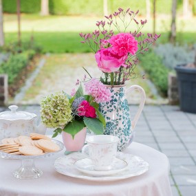 2TWFFP Dinerbord  Ø 26 cm Wit Roze Porselein Bloemen Rond Eetbord