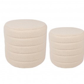 265170 Hocker Set van 2  Ø 50x45 / Ø 40x40  cm Beige Hout Textiel Rond Voetenbankje