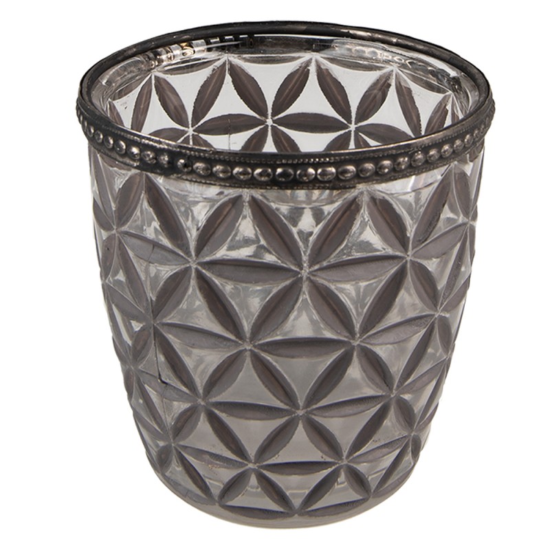 6GL3966 Porte-bougie Ø 9x9 cm Gris Verre Métal Porte-bougies