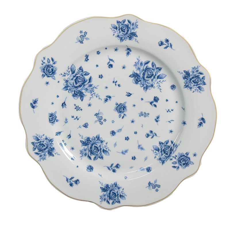 BRBDP Assiette de petit déjeuner Ø 20 cm Blanc Bleu Porcelaine Roses Assiette