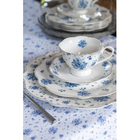 2BRBDP Assiette de petit déjeuner Ø 20 cm Blanc Bleu Porcelaine Roses Assiette