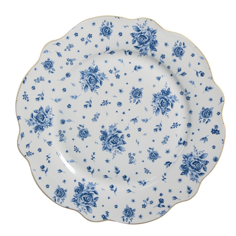 BRBFP Assiette de dîner Ø 27 cm Blanc Bleu Porcelaine Roses Assiette de table