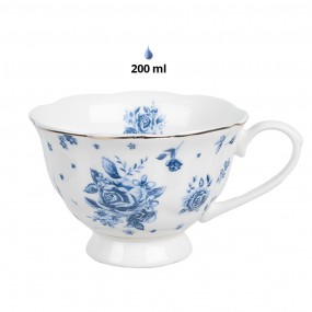 2BRBKS Kop en schotel  200 ml Wit Blauw Porselein Roosjes