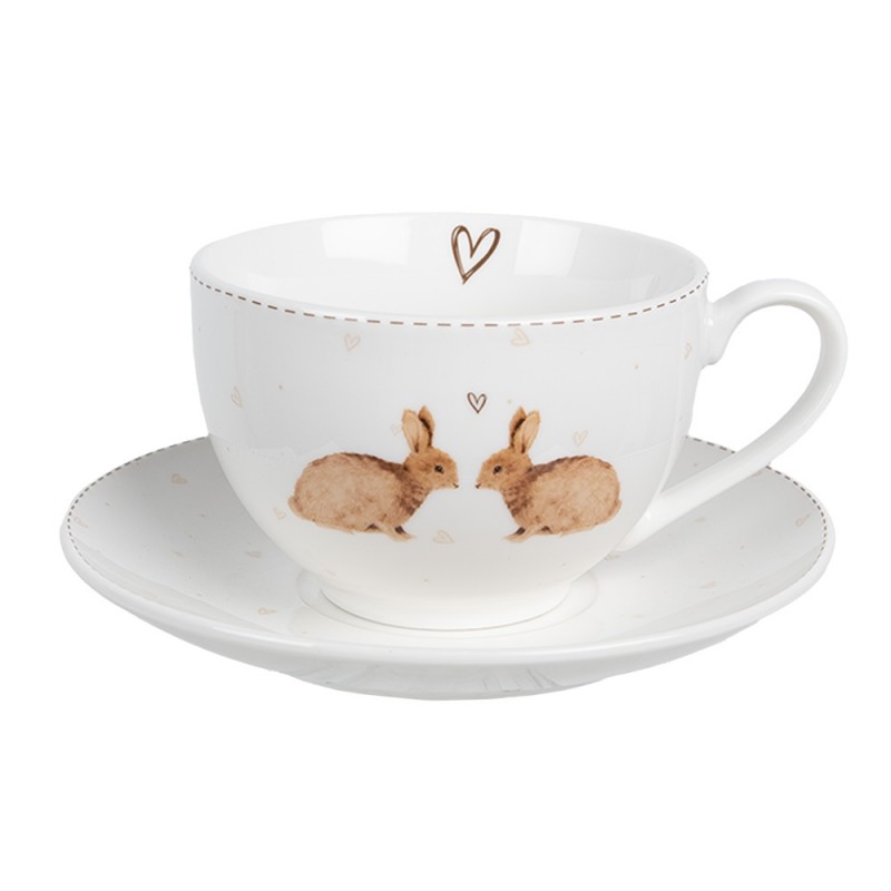 BSLCKS Cup and Saucer 250 ml White Brown Porcelain