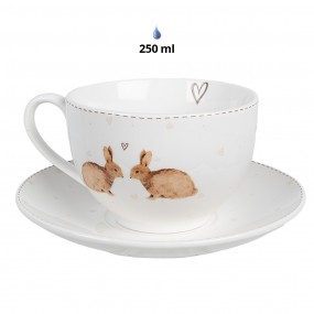 2BSLCKS Tasse et soucoupe 250 ml Blanc Marron Porcelaine