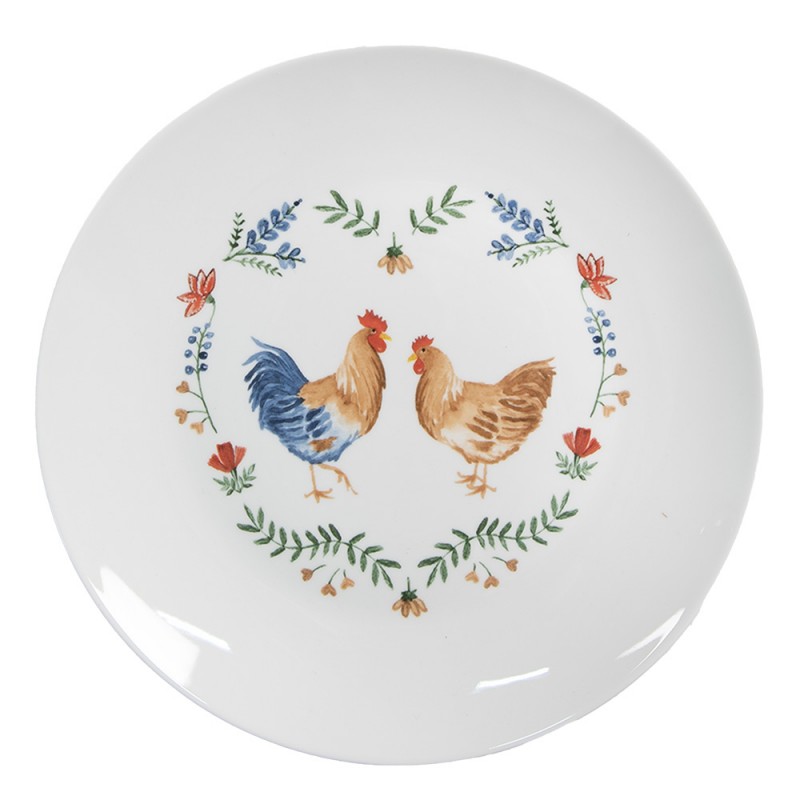 CARYDP Assiette de petit déjeuner Ø 20 cm Blanc Céramique Coq Assiette