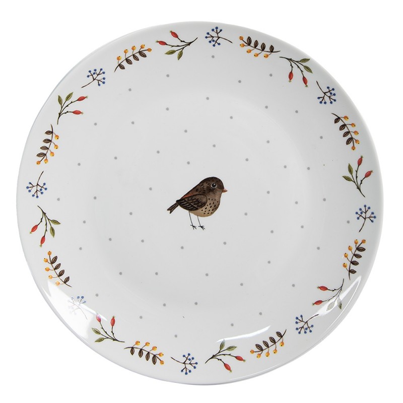 SPYDP Assiette de petit déjeuner Ø 20 cm Blanc Céramique Oiseau