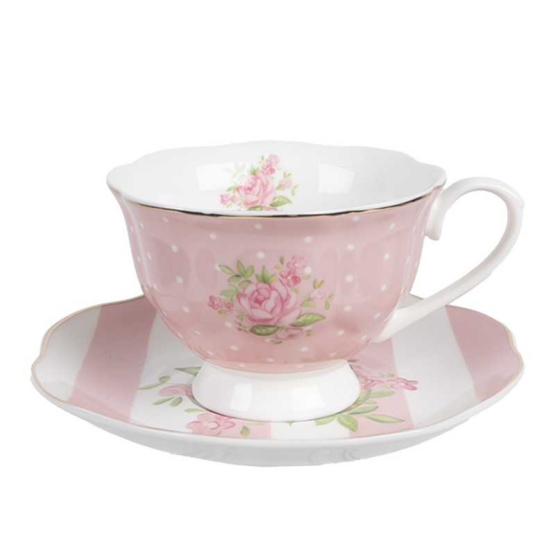 SWRKS Cup and Saucer 200 ml Pink White Porcelain Roses