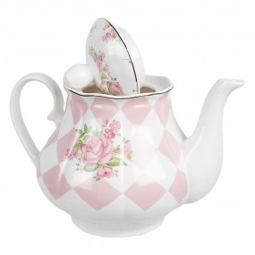 2SWRTE Théière 1000 ml Rose Blanc Porcelaine Roses