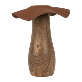 26H2387S Décoration Champignon Ø 9x10 cm Marron Bois Fer