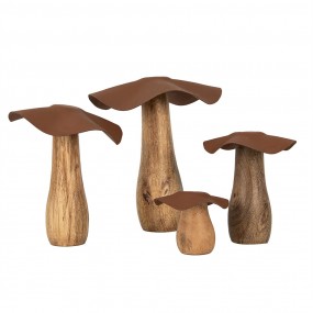 26H2387S Décoration Champignon Ø 9x10 cm Marron Bois Fer