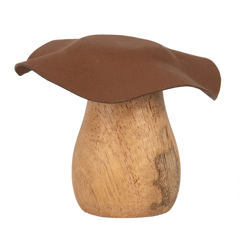 6H2387XS Décoration Champignon Ø 8x7 cm Marron Bois Fer