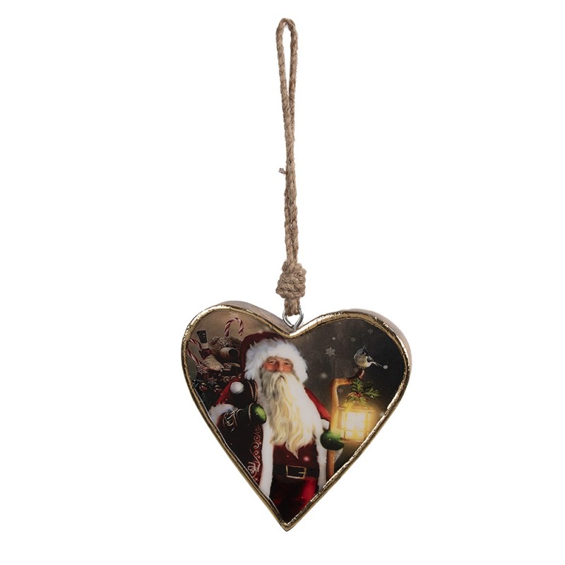 6H2385M Christmas Ornament 10x2x10 cm Red Wood Santa Claus Heart-Shaped