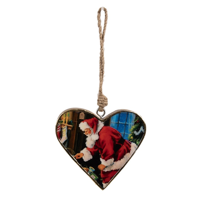 6H2386L Christmas Ornament 13x2x13 cm Red Wood Santa Claus Heart-Shaped