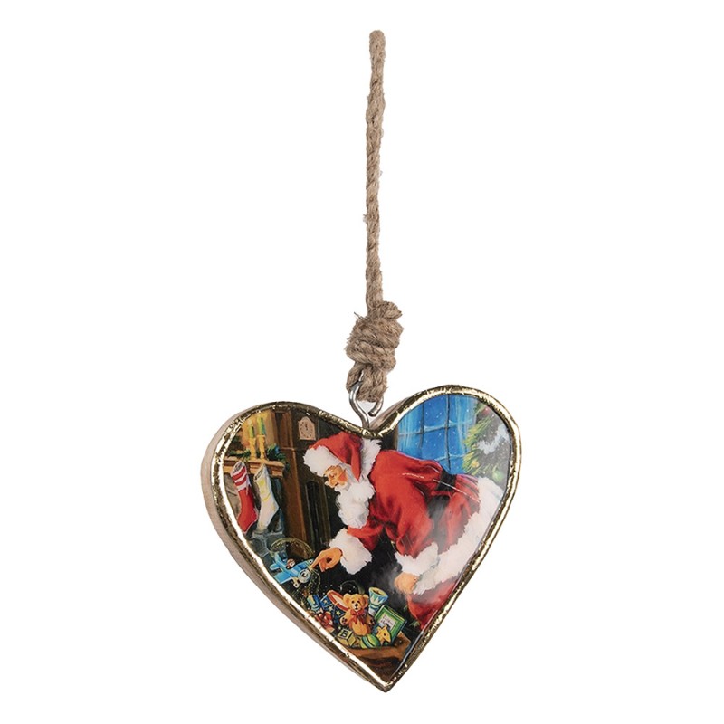 6H2386M Christmas Ornament 10x2x10 cm Red Wood Santa Claus Heart-Shaped