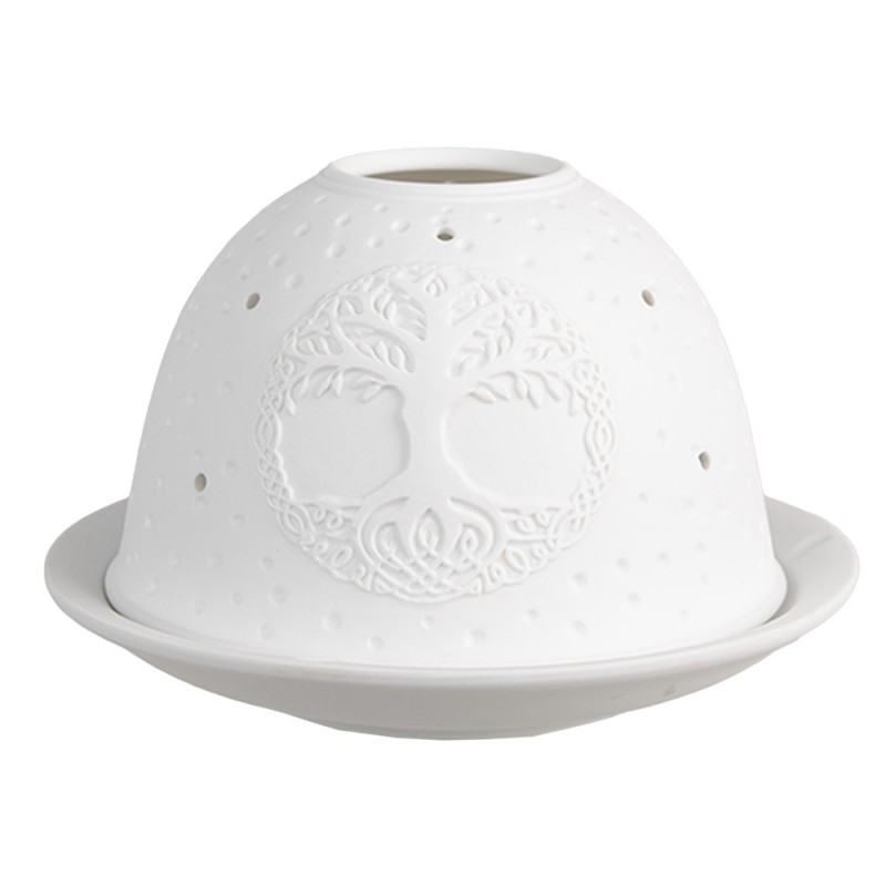 6CE1830 Porte-bougie Ø 12x8 cm Blanc Porcelaine Arbre de vie