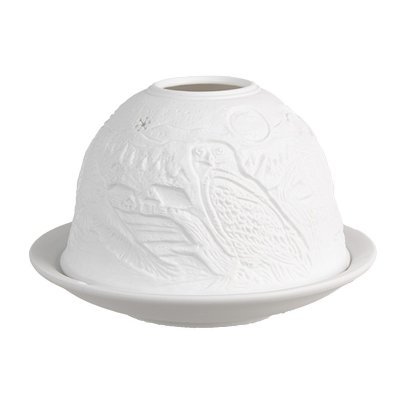 6CE1833 Porte-bougie Ø 12x8 cm Blanc Porcelaine Chouette