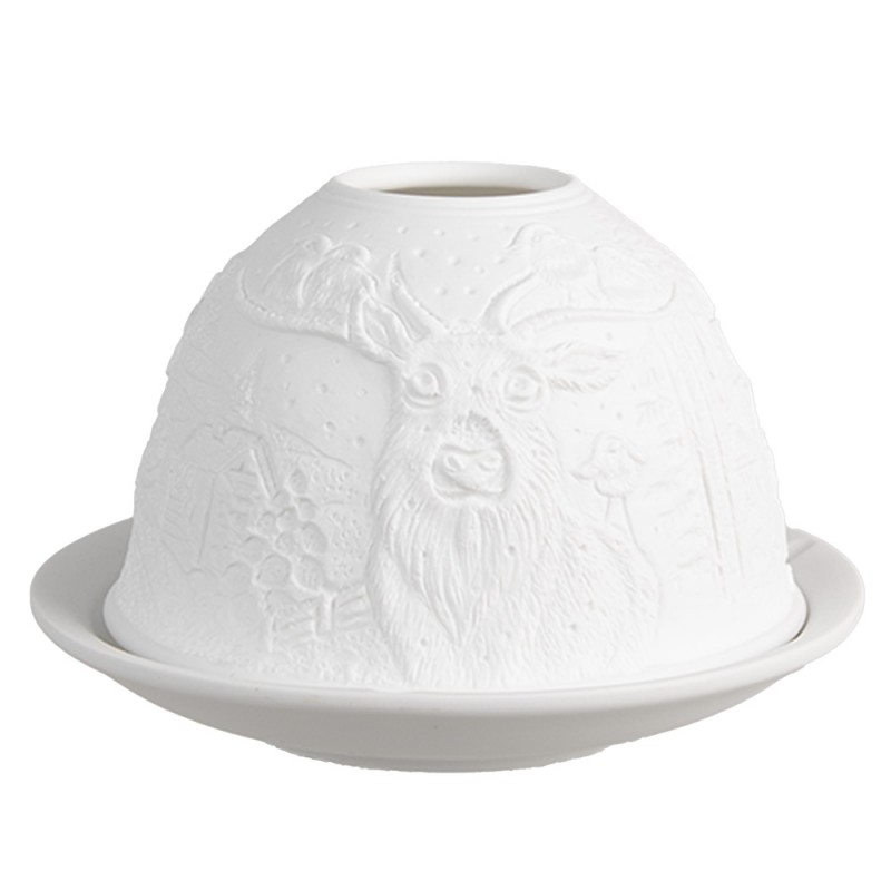 6CE1834 Porte-bougie Ø 12x8 cm Blanc Porcelaine Cerf