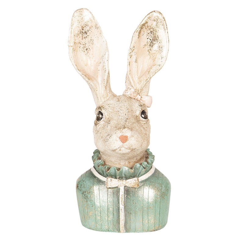 6PR2517 Figurine Rabbit 17 cm Beige Green Polyresin Home Accessories