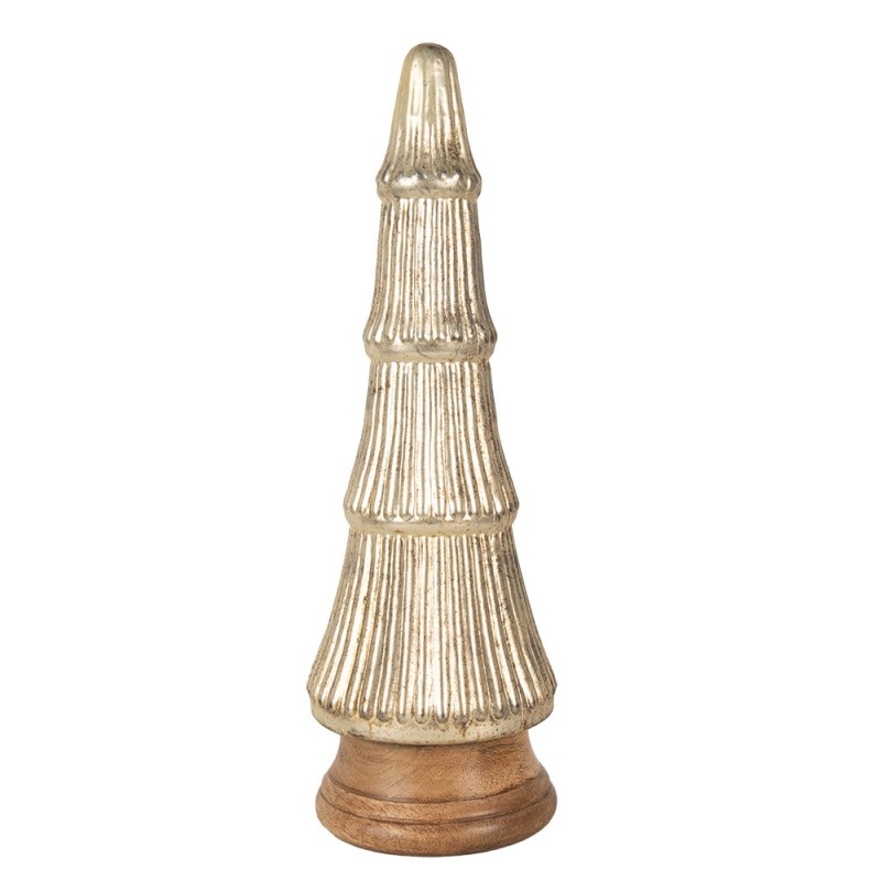 65394 Figurine Christmas Tree Ø 15x45 cm Gold colored Glass Wood