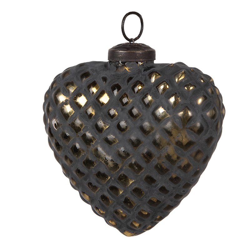 6GL4529L Palla di natale 10x4x11 cm Nero Vetro A forma di cuore Decorazioni Albero Natale