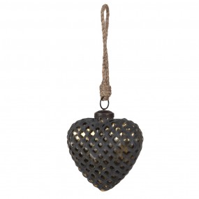 26GL4529L Palla di natale 10x4x11 cm Nero Vetro A forma di cuore Decorazioni Albero Natale