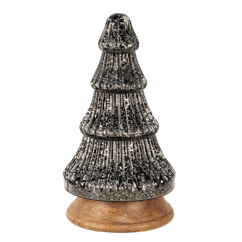 65386 Décoration de Noël Sapin de Noël Ø 13x24 cm Couleur argent Noir Verre Bois