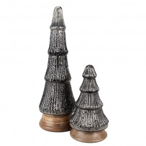 265386 Christmas Decoration Christmas Tree Ø 13x24 cm Silver colored Black Glass Wood