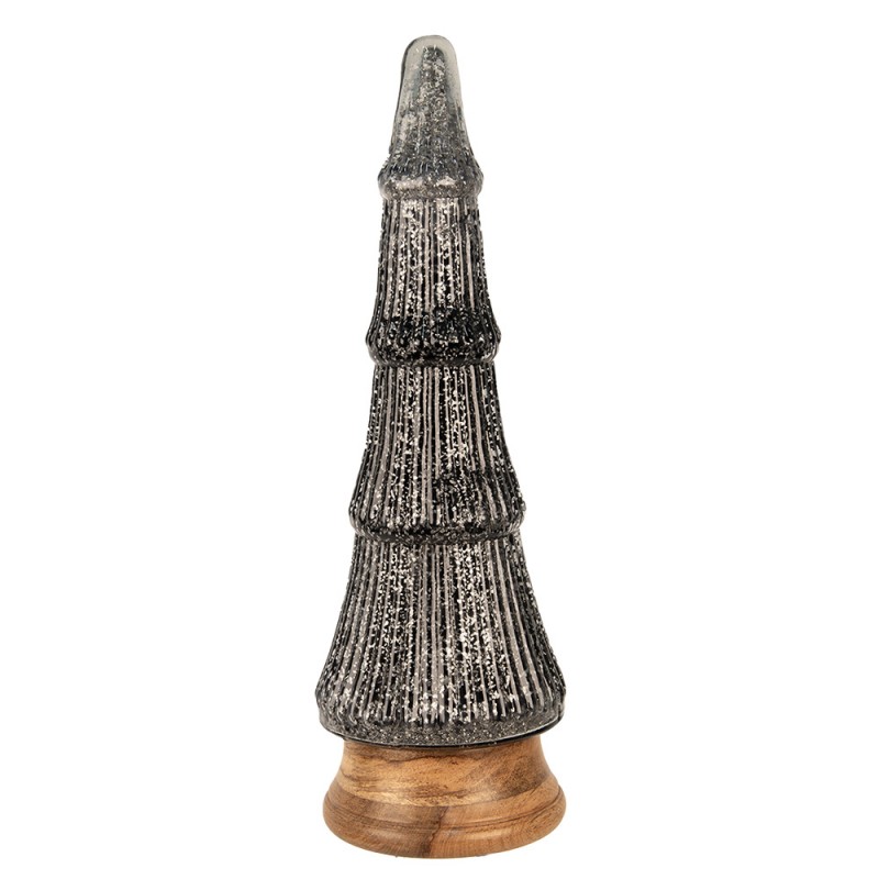 65387 Décoration de Noël Sapin de Noël Ø 15x44 cm Couleur argent Noir Verre Bois