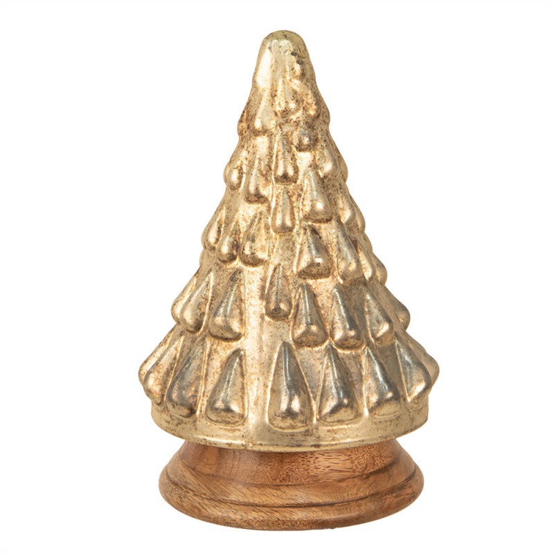 65389 Décoration de Noël Sapin de Noël Ø 14x23 cm Couleur or Verre Bois