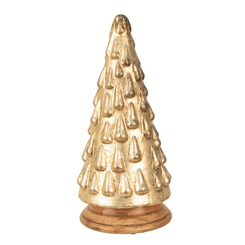 65390 Décoration de Noël Sapin de Noël Ø 15x32 cm Couleur or Verre Bois