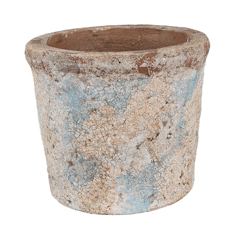 6TE0519M Bloempot Ø 15x13 cm Beige Blauw Terracotta