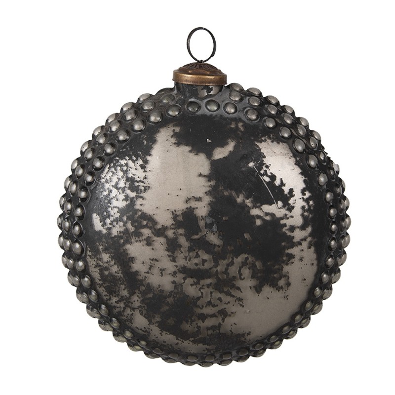 6GL4677 Christmas Bauble Ø 15x6x15 cm Black Grey Glass Christmas Tree Decorations