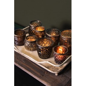 26GL2636 Tealight Holder Ø 9x9 cm Brown Glass Metal Flowers Tea-light Holder