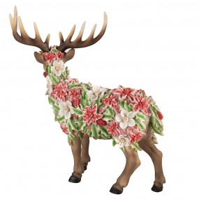 26PR4894 Decoratie Beeld Rendier 34 cm Bruin Roze Polyresin Beeld Kerstmis