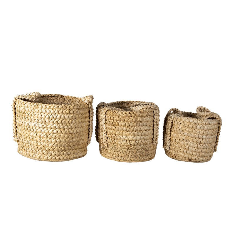 6RO0538 Storage Basket Set of 3 Ø 34 Ø 23 Ø 20 cm Brown Straw Round Basket