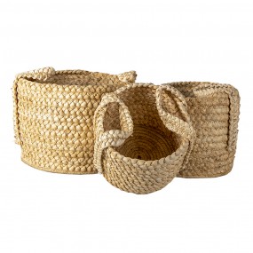 26RO0538 Storage Basket Set of 3 Ø 34 Ø 23 Ø 20 cm Brown Straw Round Basket