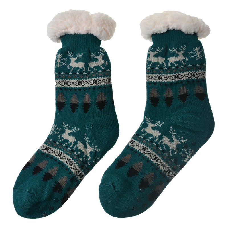 JZSK0021GR Home Socks gentlemen one size Green Synthetic Reindeer