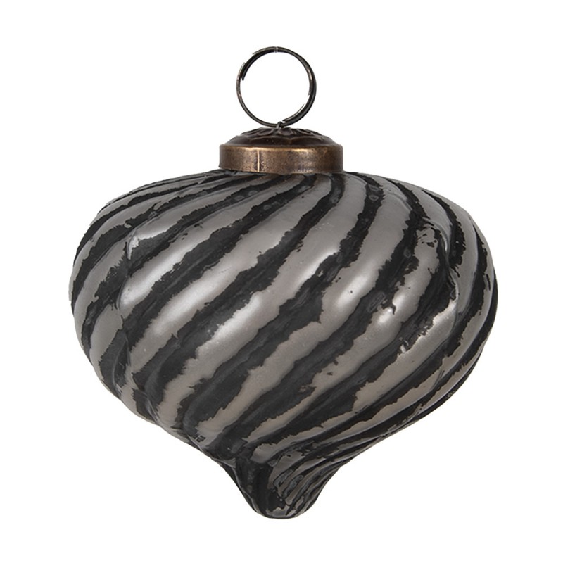 6GL4681 Boule de Noël Ø 10x9 cm Noir Gris Verre Décorations d'arbre de Noël