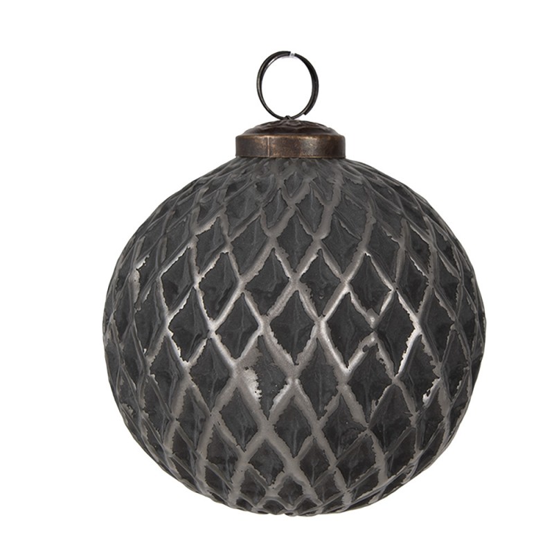 6GL4685 Boule de Noël Ø 10x10 cm Noir Gris Verre Décorations d'arbre de Noël